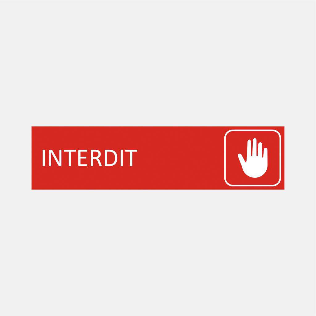 Plaque de porte Interdit en gravoply rouge - 16x4cm