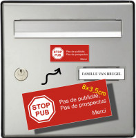 plaque ou etiquette boite aux lettres PAS DE PUBLICITE - Rouge 100x25mm