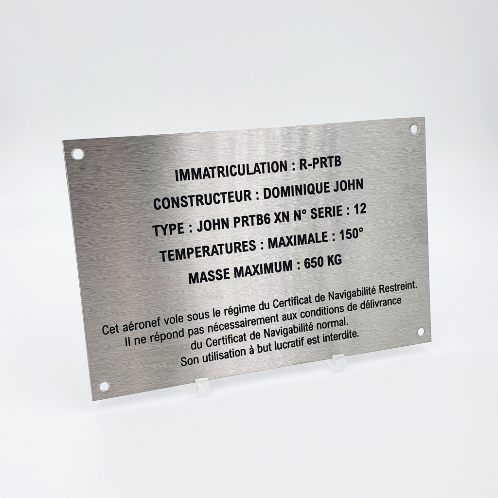 Gravure de Plaque personnalisée sur aluminium, série type constructeur