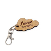 Porte-clé en bois à personnaliser | forme nuage 2 Porte-clé en bois à personnaliser | forme nuage 2