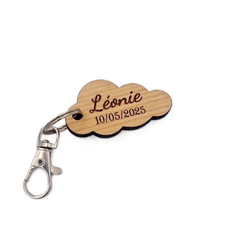 Porte-clé en bois à personnaliser | forme nuage 2 Porte-clé en bois à personnaliser | forme nuage 2
