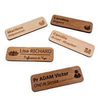 Badge nominatif Bois - personnalisation par gravure laser