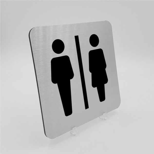 Pictogramme Toilettes Mixtes en aluminium brossé